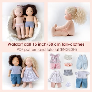15 inch/38 cm Waldorf doll. PDF sewing pattern and tutorial. Doll clothes patterns as a bonus! DIY Steiner doll, rag doll making guide