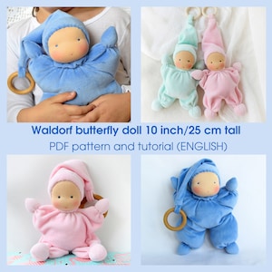 10 inch/25 cm Waldorf butterfly doll. PDF sewing pattern and tutorial. DIY Steiner cuddly doll, rag doll making guide