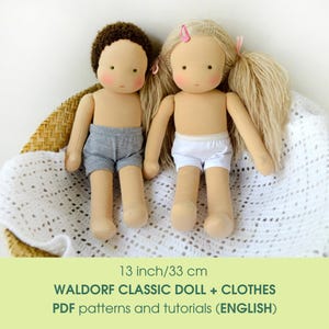 Waldorf classic doll 13 inch (33 cm). PDF sewing pattern and tutorial + Doll clothes patterns