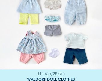 Clothes set for a 11 inch (28 cm) Waldorf doll. PDF Patterns & Sewing Tutorials (English)