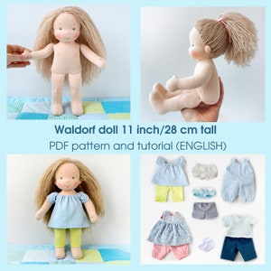 11 inch/28 cm Waldorf doll. PDF sewing pattern and tutorial. Doll clothes patterns as a bonus! DIY Steiner doll, rag doll making guide