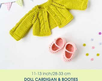 Cardigan et chaussons pour poupée Waldorf de 28 à 33 cm (11-13 pouces). Modèles de tricot et de crochet (téléchargement PDF)