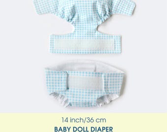 Diaper for a 14 inch/36 cm Waldorf baby doll. PDF sewing pattern and tutorial