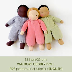 13 inch/33 cm cuddly Waldorf doll. PDF sewing pattern and tutorial. DIY Steiner doll, rag organic natural doll making guide