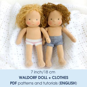 7 inch/18 cm Waldorf doll. PDF sewing pattern and tutorial. Doll clothes patterns as a bonus! DIY Steiner doll, rag doll making guide