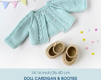 Cardigan et chaussons pour une poupée Waldorf de 14 à 16 pouces (36 à 40 cm). Modèle de tricot et de crochet (PDF)