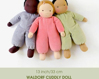 13 inch/33 cm cuddly Waldorf doll. PDF sewing pattern and tutorial. DIY Steiner doll, rag organic natural doll making guide