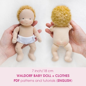 7 inch/ 18 cm Waldorf baby doll. PDF sewing pattern and tutorial + Clothes set