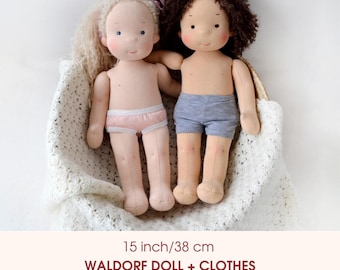 15 inch/38 cm Waldorf doll. PDF sewing pattern and tutorial. Doll clothes patterns as a bonus! DIY Steiner doll, rag doll making guide