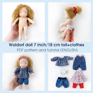 7 inch/18 cm Waldorf doll. PDF sewing pattern and tutorial. Doll clothes patterns as a bonus! DIY Steiner doll, rag doll making guide