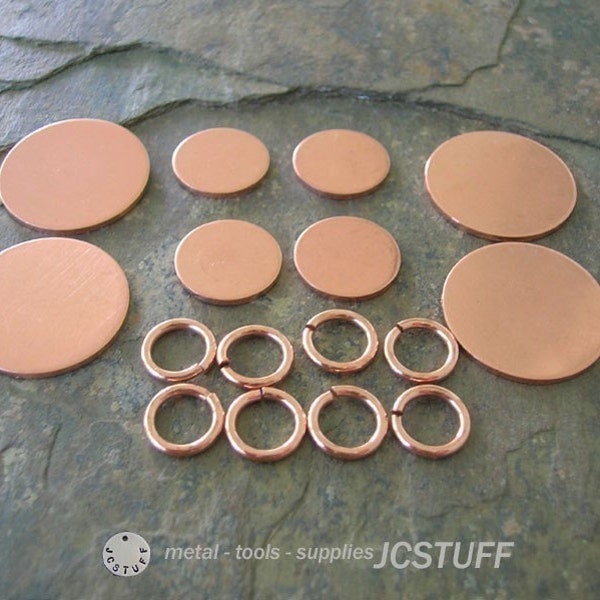 Sampler copper blanks for stamping with jump rings 18 gauge