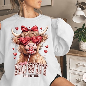 Howdy Valentine Shirt | Valentine&#39;s Shirt | Valentine Highland Cow Shirt | Western Valentine&#39;s Day Shirt | Highland Cow Valentine Sweatshirt