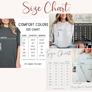May include: Size chart for unisex t-shirts and hooded sweatshirts. The chart shows measurements in inches for different sizes, including S, M, L, XL, 2XL, 3XL, 4XL, and 5XL. The chart includes measurements for length, width, and sleeve length.