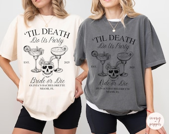Bride Or Die Shirts | 'Til Death Do Us Party | Funny Halloween Bachelorette Party Shirts | Spooky Bridesmaid Gifts | Skeleton Bride Team Tee