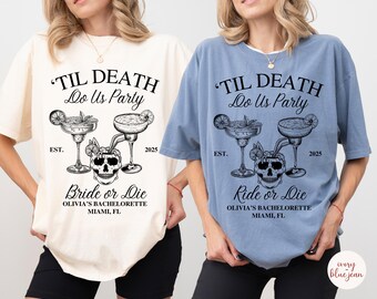 Bride Or Die Shirts | 'Til Death Do Us Party | Funny Halloween Bachelorette Party Shirts | Spooky Bridesmaid Gifts | Skeleton Bride Team Tee