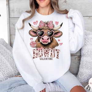 Howdy Valentine Shirt | Valentine&#39;s Shirt | Valentine Highland Cow Shirt | Western Valentine&#39;s Day Shirt | Highland Cow Valentine Sweatshirt