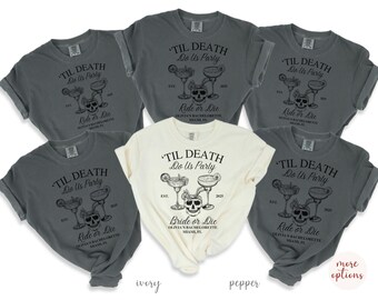 Bride Or Die Shirts | 'Til Death Do Us Party | Funny Halloween Bachelorette Party Shirts | Spooky Bridesmaid Gifts | Skeleton Bride Team Tee