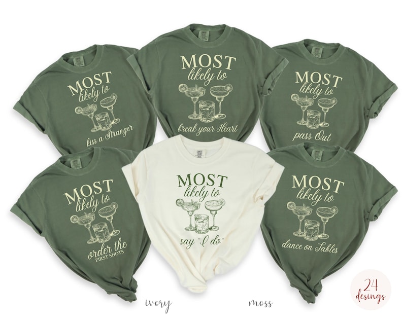 Custom Bachelorette Party Matching Shirts | Most Likely to Bach Tee | Luxury Bridal Party | Cocktail Bachelorette | Bachelorette Trip image 1