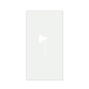 May include: A rectangular stencil sheet featuring a centered cutout of a battle axe. The stencil is made of a thin, semi-transparent material with rounded corners, displaying a clear negative space silhouette of the axe head and handle.