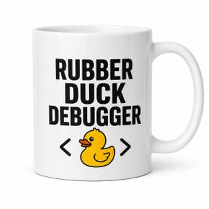 Rubber Duck Debugger 11oz Ceramic Coffee Mug, Coding Humor Desk Cup, Dishwasher Safe Gift