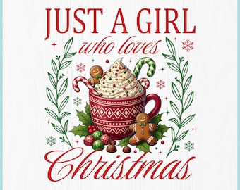 Fille qui aime Noël PNG : T-shirt des Fêtes (téléchargement numérique)