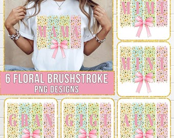 Floral Mama PNG Bundle, Gigi Mimi Grandma Shirt Design, Coquette Bow Sublimation, Mother's Day PNG