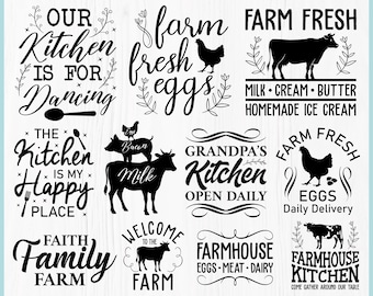 Boerderij SVG bundel, boerderij verse keuken borden SVG PNG, rustieke boerderij leven gesneden bestanden, Homestead decor bundel, kippenboerderij Svg