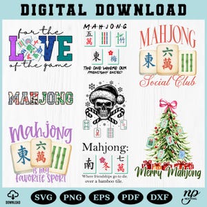 Mahjong SVG-paket | 8 Mahjong-citat sublimering | Spelplattor PNG Clipart