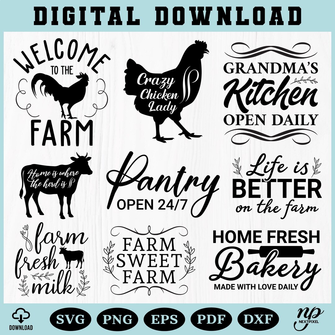 Farmhouse SVG Bundle Kitchen Pantry Sign Quotes for Cricut Png Dxf Pdf ...