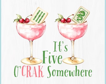 Mahjong Cocktail SVG, It's Five O'Crack Somewhere PNG, Funny Mahjong SVG, Watercolor Mahjong Clipart, Cricut Cut File