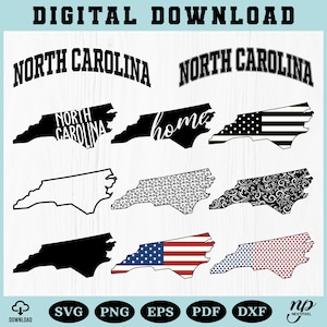 North Carolina State SVG Bundle: NC Outline, Flag, & Home Designs (Digital Download)