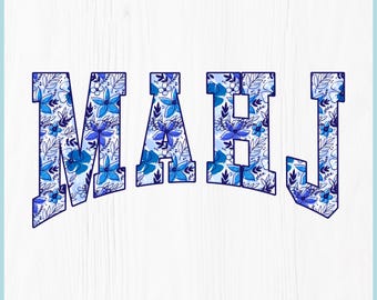 Floral Mahjong SVG, Mahjong Name SVG, Blue Chinoiserie Mahjong Letters, Mahjong Varsity SVG, Mahjong Shirt Png, Cricut Cut File