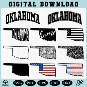 Oklahoma Svg Bundle State Outline Svg  Home State Cut Files Floral Flag Oklahoma Map Clipart for Cricut Silhouette Sublimation Design