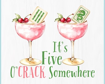Mahjong Watercolor cocktail clipart | It’s Five O’Crack Somewhere PNG |  Funny mahjong watercolor svg | Game Night Shirt