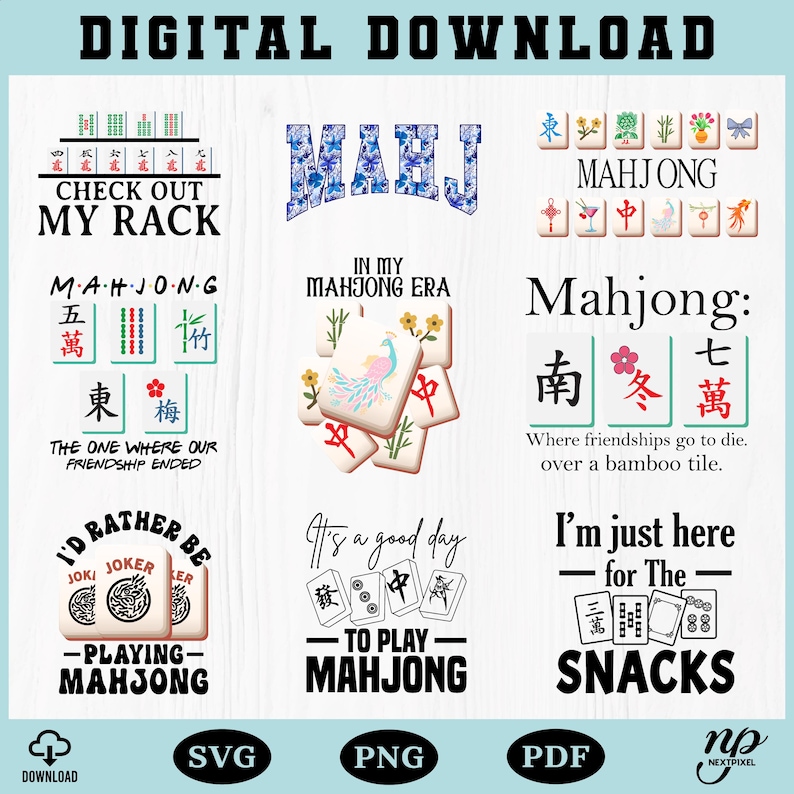 Mahjong Text Mahjong SVG Bundle, 9 Funny Mahjong Shirt SVG Designs, Cricut Cut Files ...