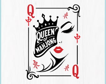 Queen of Mahjong SVG | Playing Card Mahjong PNG for Cricut Crafts (Digital Download)