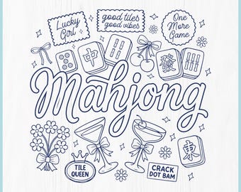 Mahjong clipart SVG, Mahjong Coquette SVG, Cute Mahjong Shirt, Girly Mahjong Png, Mahjong Lover Gift, Cricut Cut File, Preppy Mahjong Design