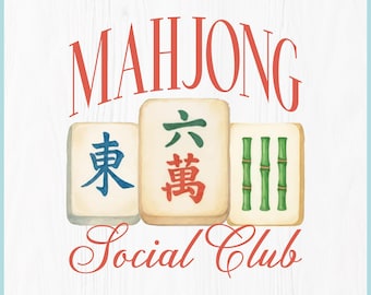 Archivo SVG de Mahjong Social Club, diseño de camiseta de Mahjong, archivo PNG para Cricut para noche de juegos
