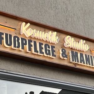 Custom LED Illuminated Sign with 3D Letters - Personalized Wooden Business Sign 3D Letters for Shop, Office & Home Decor