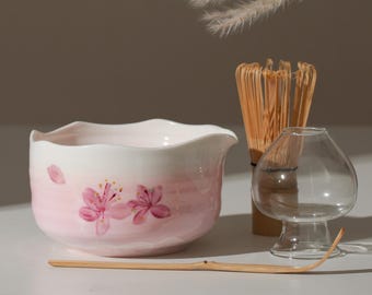Ciotola per Matcha Sakura Rosa Dipinta a Mano con Beccuccio Kit Matcha Set Regalo Regalo per Lei