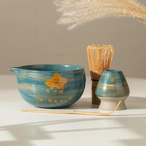 手描きのかわいい星川抹茶碗（注ぎ口付き）茶道セット ギフトセット