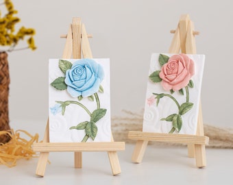 Rose Plaster Art Sculpture Painting Original 3D Floral Art Table Decor