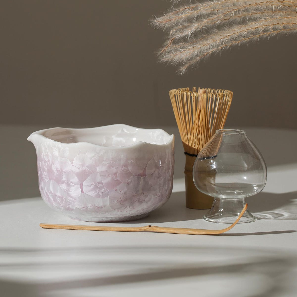 Handmade Natural Purple Flower Glazing With Glass Chasen Holdert Matcha Kit