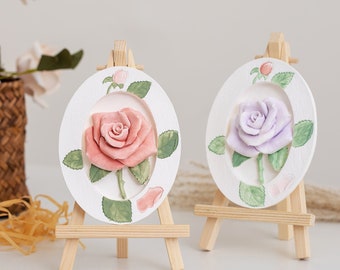 Handmade 3D Roses Plaster Flower Table Decor, Plaster Flower Plaques, Home Desktop Ornaments, Gift for Her