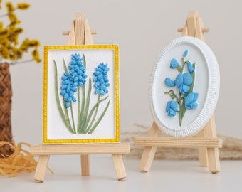 Baby&#39;s breath and Iris Plaster Art Sculpture Painting Original 3D Floral Art Table Decor Desktop Ornaments