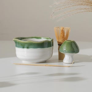 Handmade Natural Green Matcha Bowl Set of 4 Bamboo Whisk and Chasen Holder Matcha Gift Set Gift Ideas