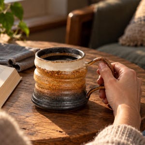 Ember Cream Handmade Ceramic Coffee Mug Earthy Glaze Cup Vintage Style Pottery Coffee Cup Cottagecore Drinkware