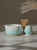 Handmade Natural Green Flower Glazing Matcha Bolw with Chasen Holder Matcha Kit Matcha Gift Set Gift Ideas Cyan Matcha Set product logo
