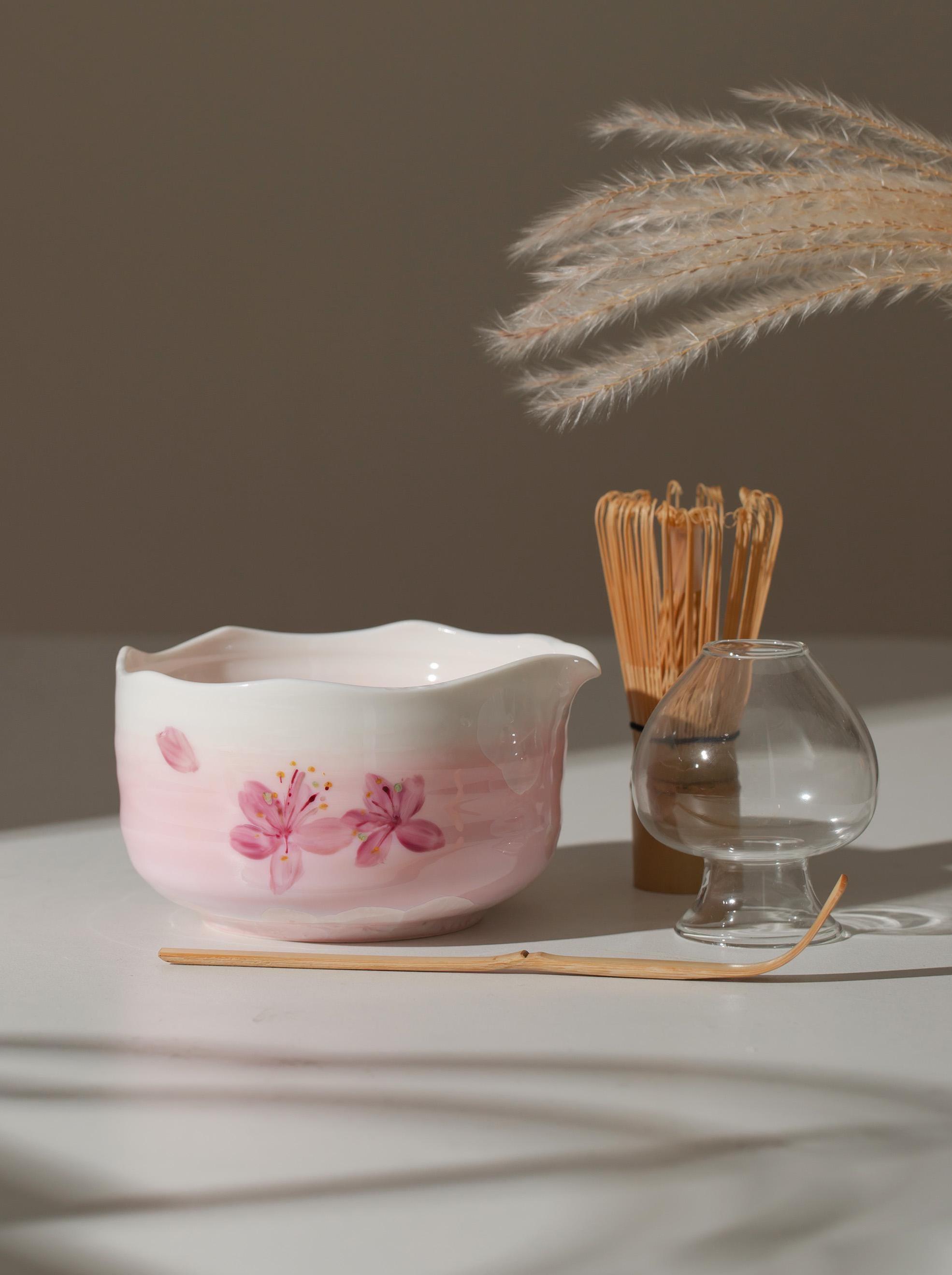 Set Da Tè Matcha Giapponese - Ciotola Ceramica Con Beccuccio, Frusta Chasen, Paletta E Supporto Per Cerimonia Del Tè - Foto 3