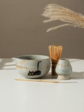 Hand Painted Cute Black Cat Matcha Bowl Set of 4 with Fish Chasen Holder Matcha Kit Gift Set product logo